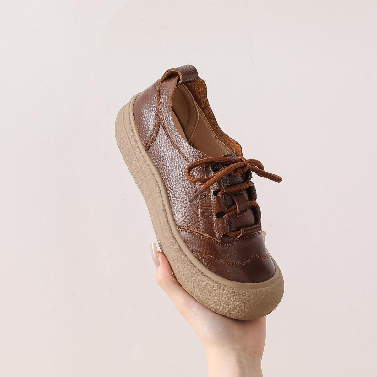 Zapatos casuales de piel genuina con punta redonda y suela suave