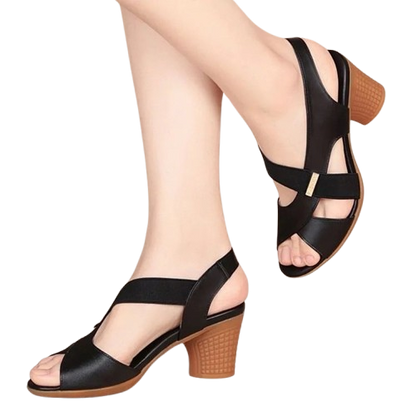 Sandalias de cuero para mujer con tacón de bloque y hebilla de una sola tira