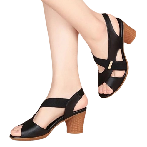 Sandalias de cuero para mujer con tacón de bloque y hebilla de una sola tira