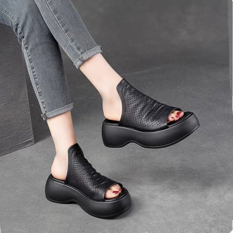 Sandalias de plataforma caladas con abertura en la puntera para mujer