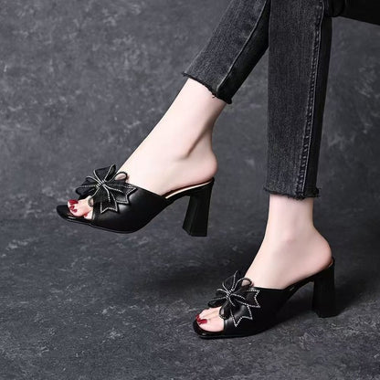Sandalias de tacón ancho con detalle de lazo para mujer