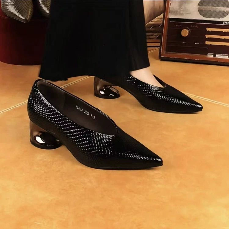 Zapatos de piel con tacón en bloque y estampado de serpiente
