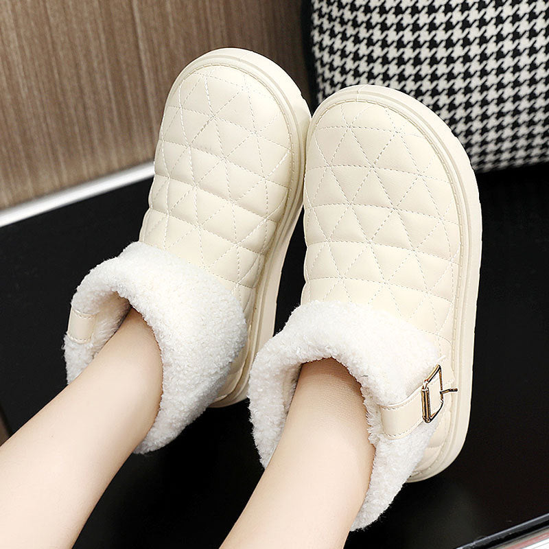 Zapatos de algodón con aumento de altura de color sólido y forro polar