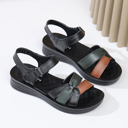 Sandalias planas de cuero auténtico coloridas