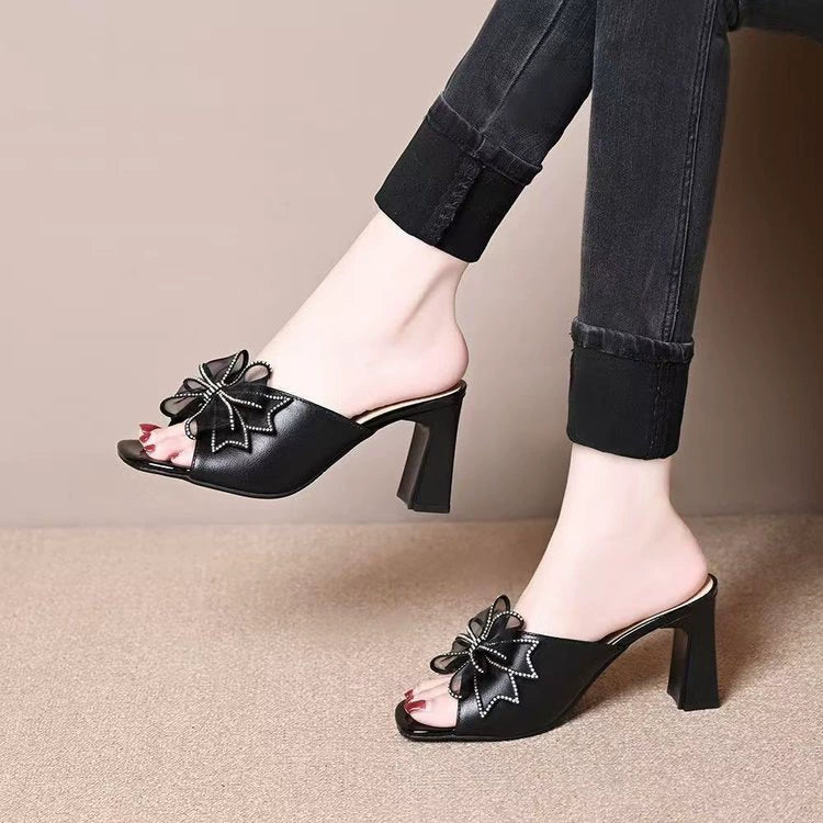 Sandalias de tacón ancho con detalle de lazo para mujer