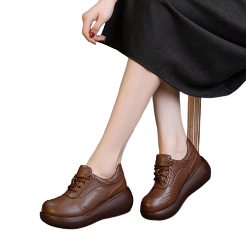 Zapatos de cuero de plataforma de corte bajo para mujer