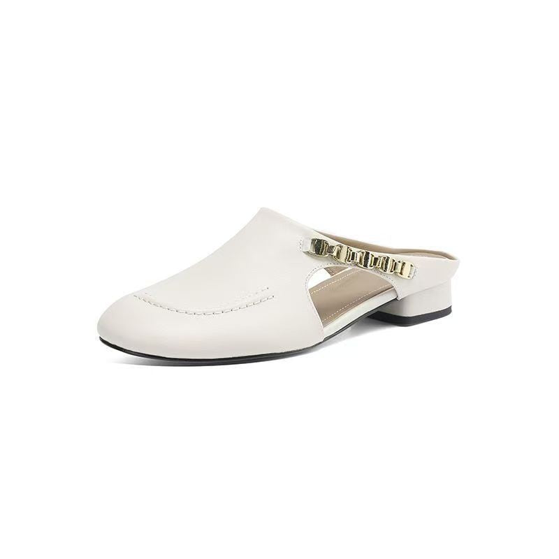 Nuevas y elegantes pantuflas cerradas de piel suave con punta redonda