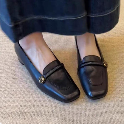 Mocasines de mujer con tacón en bloque y estilo francés