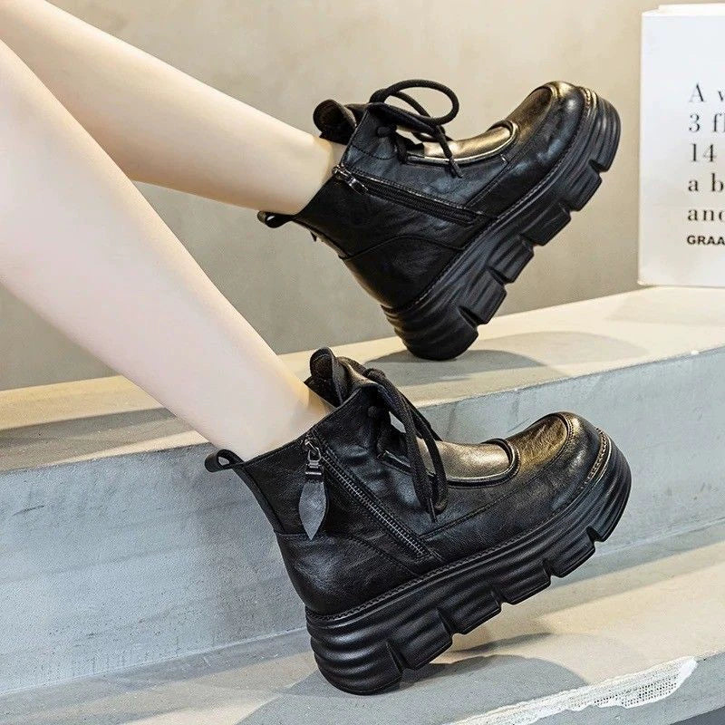 Botas militares de plataforma para mujer, estilo británico