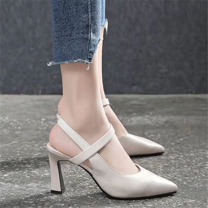 Zapatos de tacón alto de cuero suave, cerrados y de punta