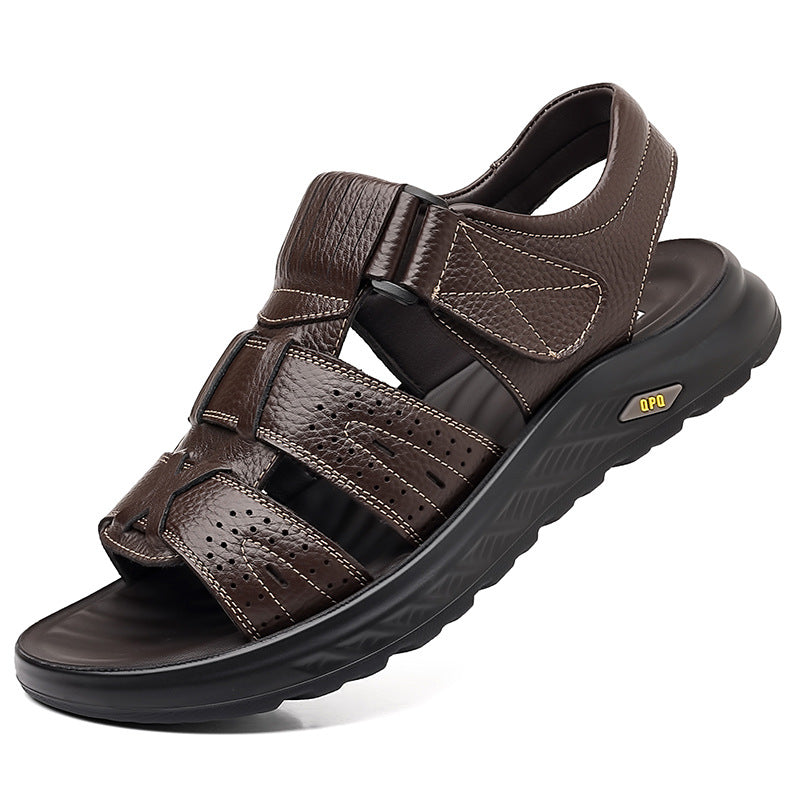 Sandalias de playa para hombre de piel de vaca de flor superior