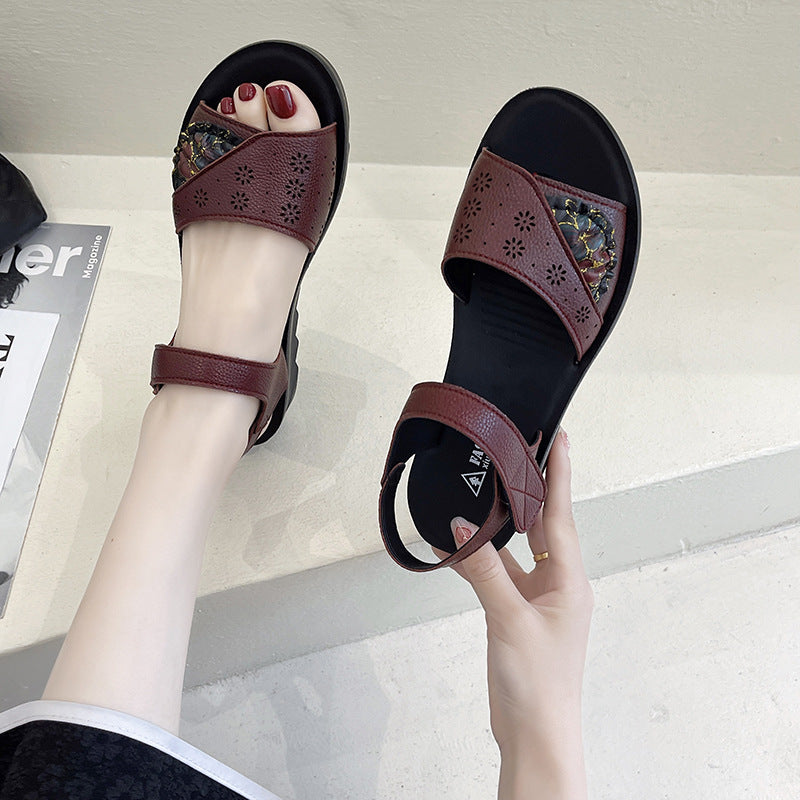 Sandalias de piel antideslizantes con diseño de flores de nuevo estilo