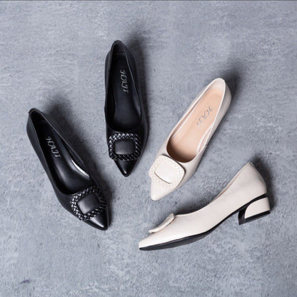 Zapatos de piel de tacón bajo y suela blanda para mujer