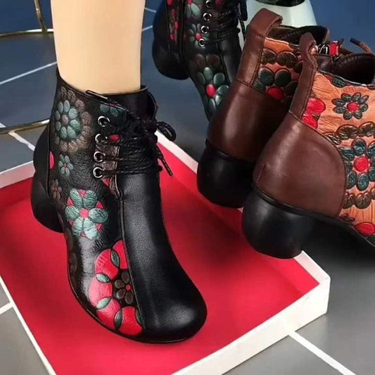 Botines de tacón grueso de piel suave