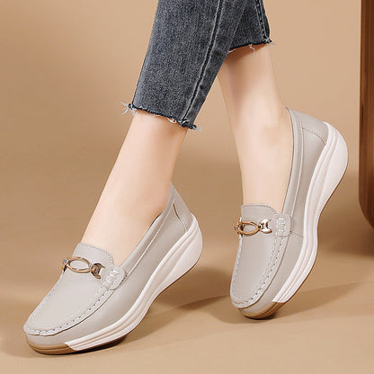 Mocasines con suela gruesa para mujer, con costuras hechas a mano, zapatos de mamá