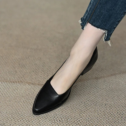 Zapatos de piel suave con punta afilada estilo francés