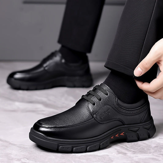 🐂Cuero🐂Zapatos casuales de piel con punta redonda y diseño de tres flechas.