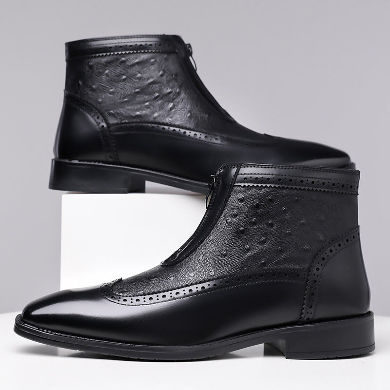 Zapatos de hombre de tallas grandes, de punta, con textura en relieve y cremalleras.