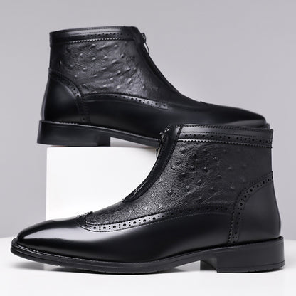 Zapatos de hombre de tallas grandes, de punta, con textura en relieve y cremalleras.