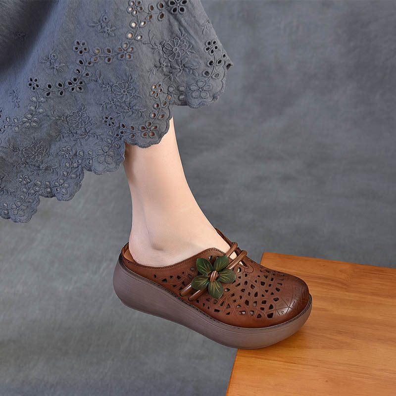 Zapatillas de cuero vintage huecas