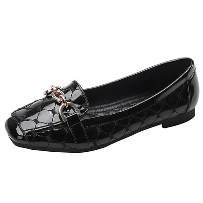 Zapatos de piel suave con punta cuadrada, suela plana y comodidad superior