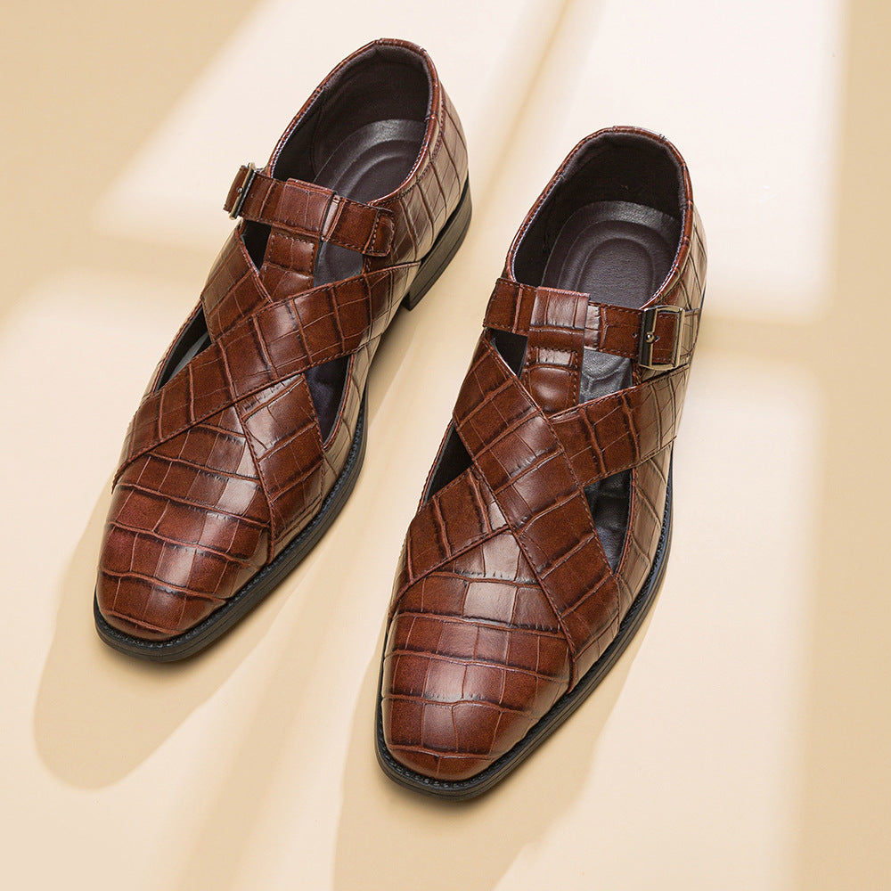 🐂Cuero🐂Zapatos de cuero con huecos cruzados