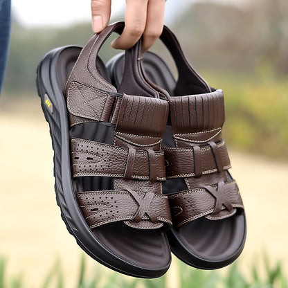 Sandalias de playa para hombre de piel de vaca de flor superior
