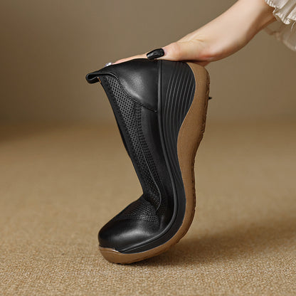 Bailarinas sin cordones de cuero suave y punta redonda para mujer