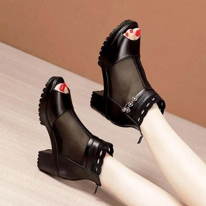 Sandalias de malla con boca de pez y tacón grueso