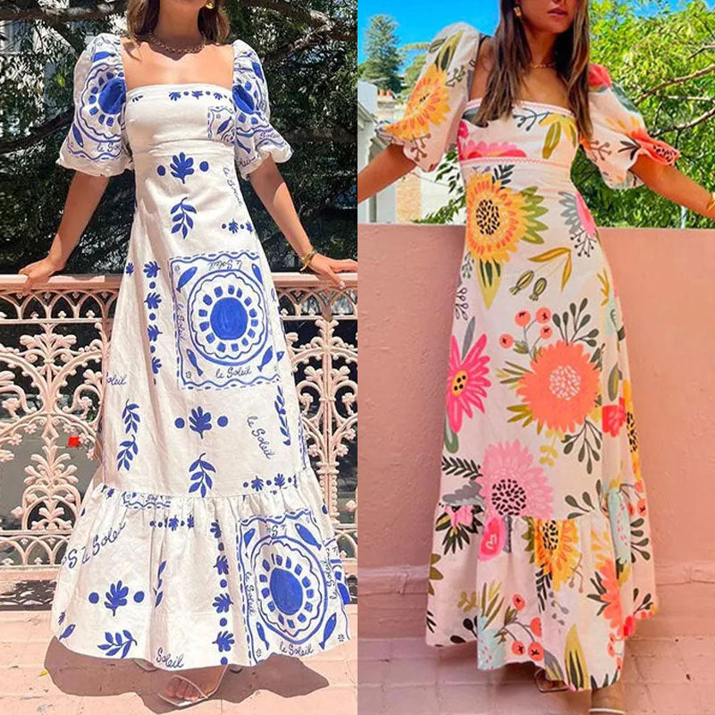 Vestido de manga corta y falda amplia