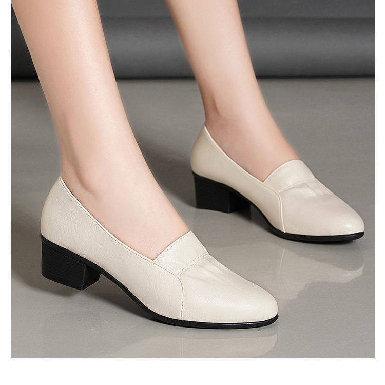 (talón grueso en blanco y negro) tacones altos para mujeres