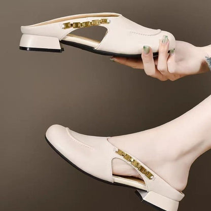 Nuevas y elegantes pantuflas cerradas de piel suave con punta redonda