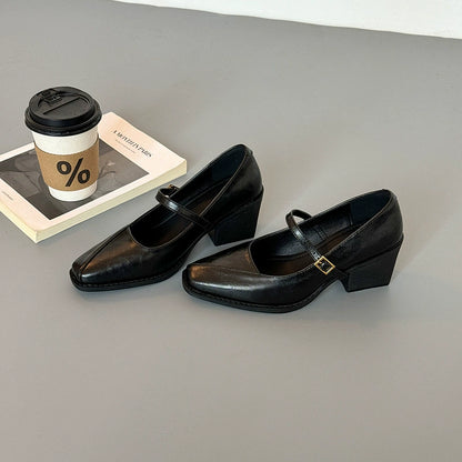 Zapatos de cuero suave de estilo vintage con puntera cuadrada