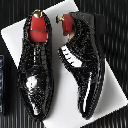 🐂Cuero🐂Zapatos Oxford brogue con textura de cocodrilo