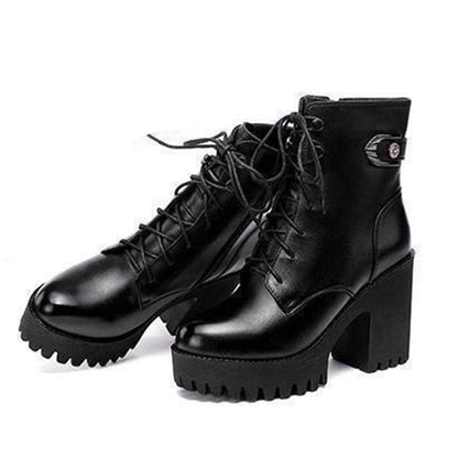 Botas de cuero para mujeres (suela gruesa antideslizante)