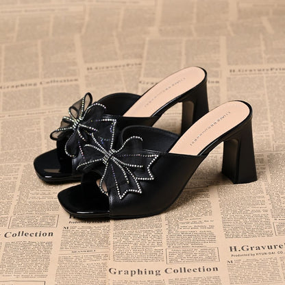 Sandalias de tacón ancho con detalle de lazo para mujer
