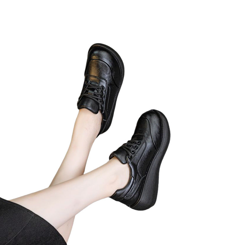 Zapatos de cuero de plataforma de corte bajo para mujer