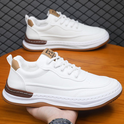 Zapatos de cuero para hombre, con suela blanda, cordones y puntera redondeada