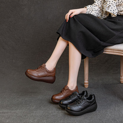 Zapatos de cuero de plataforma de corte bajo para mujer