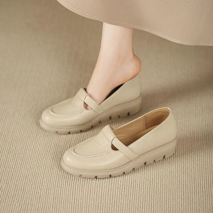 Zapatos de piel suave con plataforma y tacón de cuña