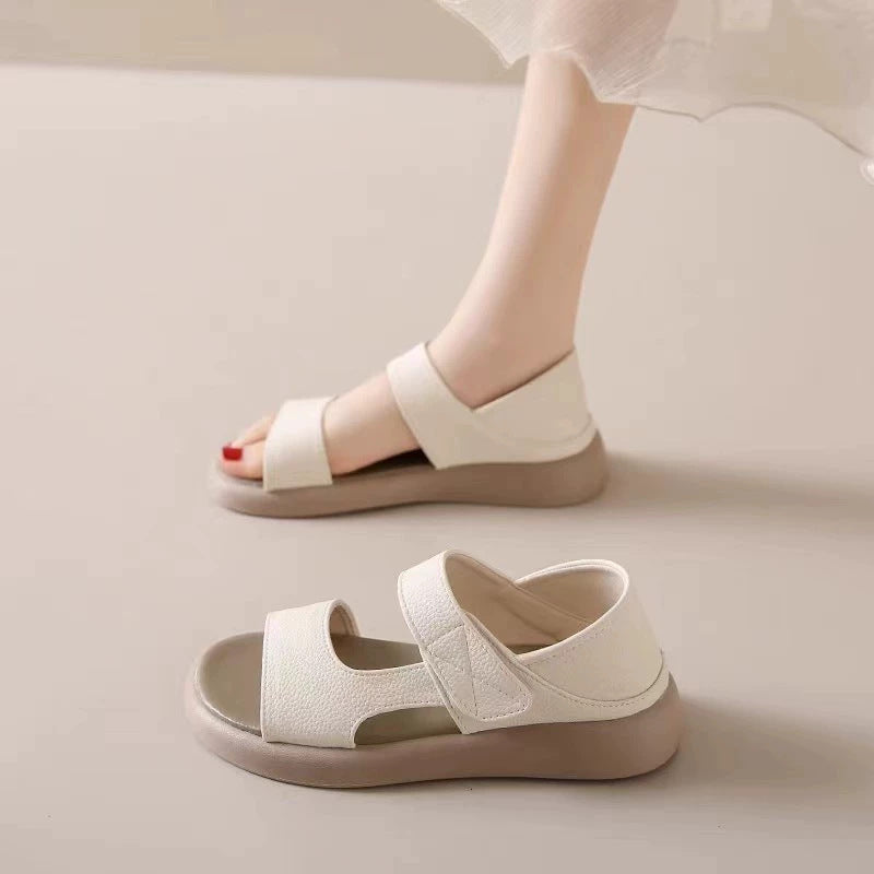 Zapatos de cuero para mujer, de punta redonda y abierta