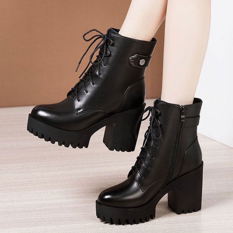 Botas de cuero para mujeres (suela gruesa antideslizante)