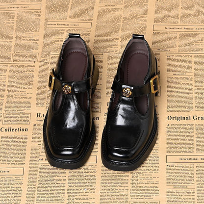 Zapatos de piel estilo retro Camellia para mujer
