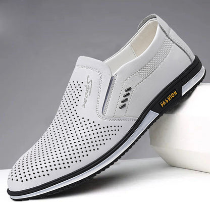 Zapatos de cuero blancos sin cordones para hombre