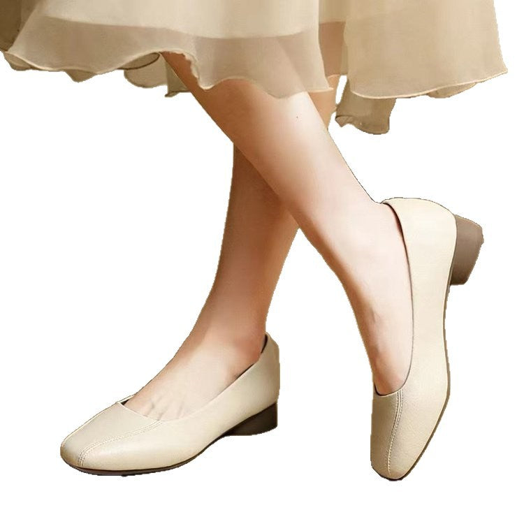 Zapatos de salón de cuero suave con punta cuadrada para mujer