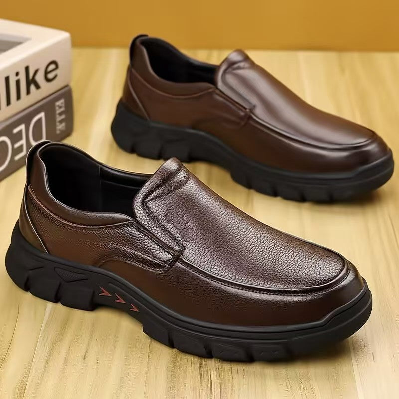 🐂Cuero🐂Zapatos casuales de piel con punta redonda y diseño de tres flechas.