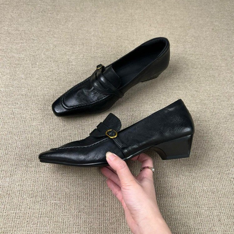 Mocasines retro de mujer con punta cuadrada y tacón en bloque