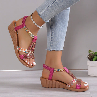 Sandalias de tela con abertura en la puntera para mujer