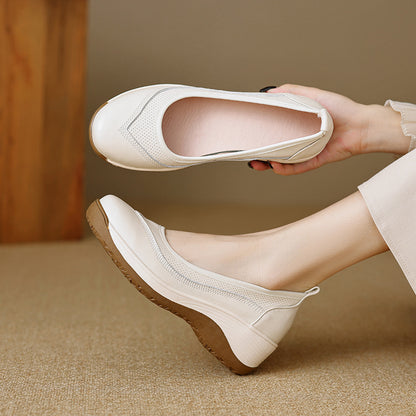 Bailarinas sin cordones de cuero suave y punta redonda para mujer