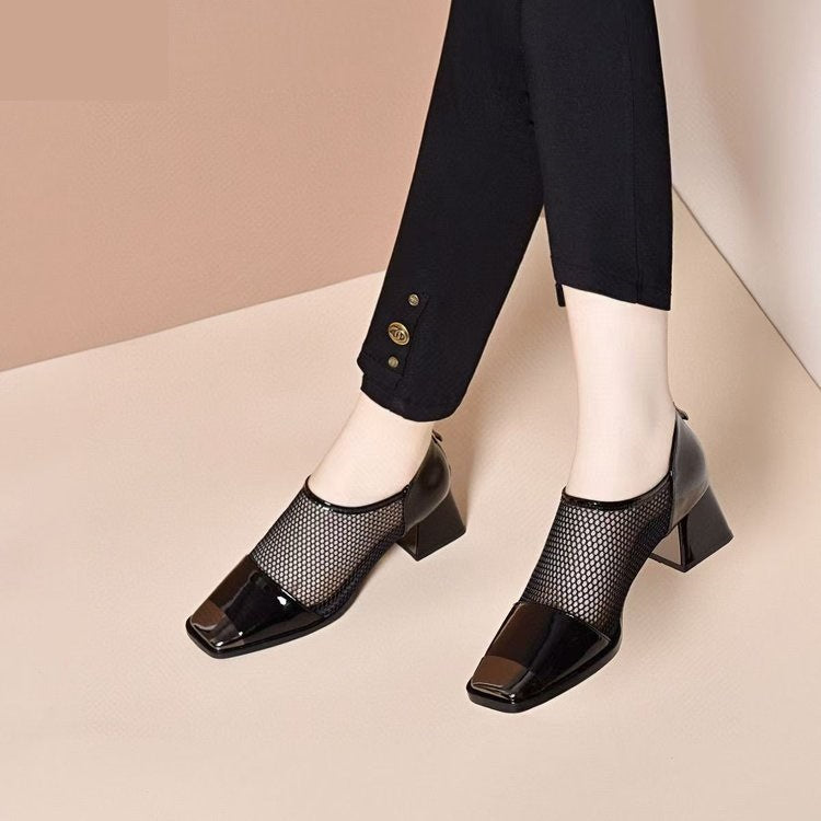 Zapatos de cuero transpirables con puntera cuadrada